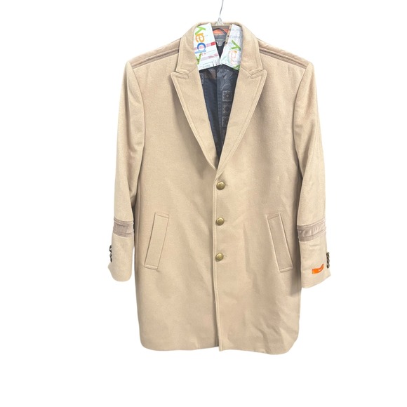 TALLIA Other - Tallia Mens Overcoat Beige Wool‎ Blend Velvet Trim Long Coat Winter Outerwear XL